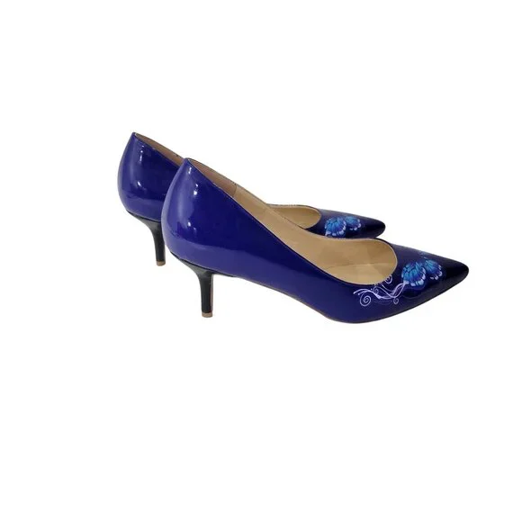 YCG Blue Patent Leather Butterfly Pumps High Heels - Picture 5 of 7